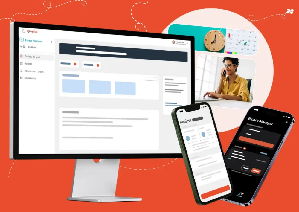Interface mySilae sur ordinateur et mobile illustrant la production des bulletins de paie et la gestion RH en ligne