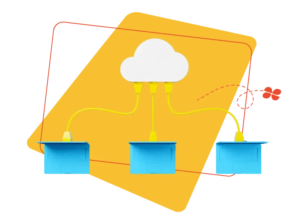 Illustration de connectivité industrielle avec cloud et serveurs, représentant l’intégration des données de paie métallurgie via API.