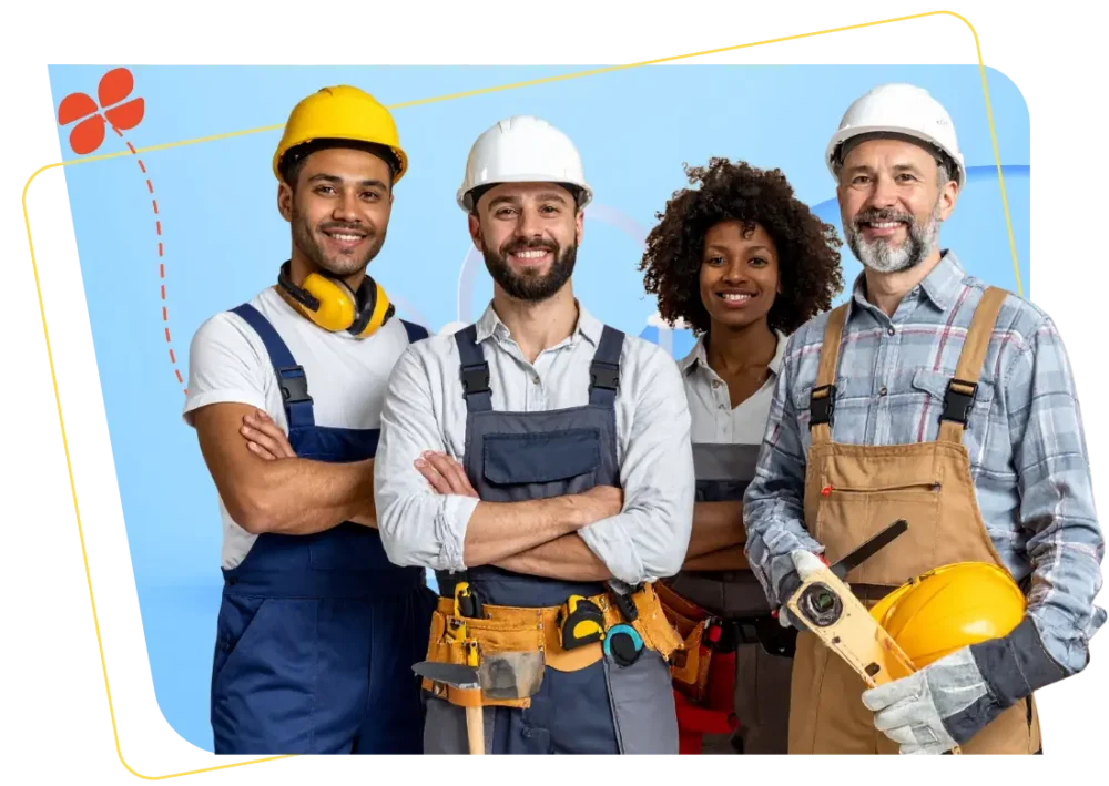 Équipe de professionnels du BTP en tenue de chantier illustrant la gestion de la paie sur plusieurs sites avec My Silae